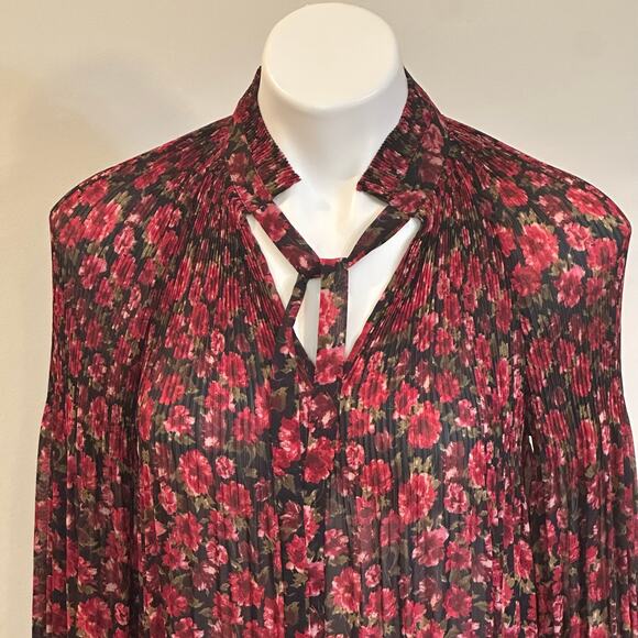 Ralph Lauren Crinkle Floral Sheer Blouse sz S Long Sleeve Tie - Picture 9 of 9